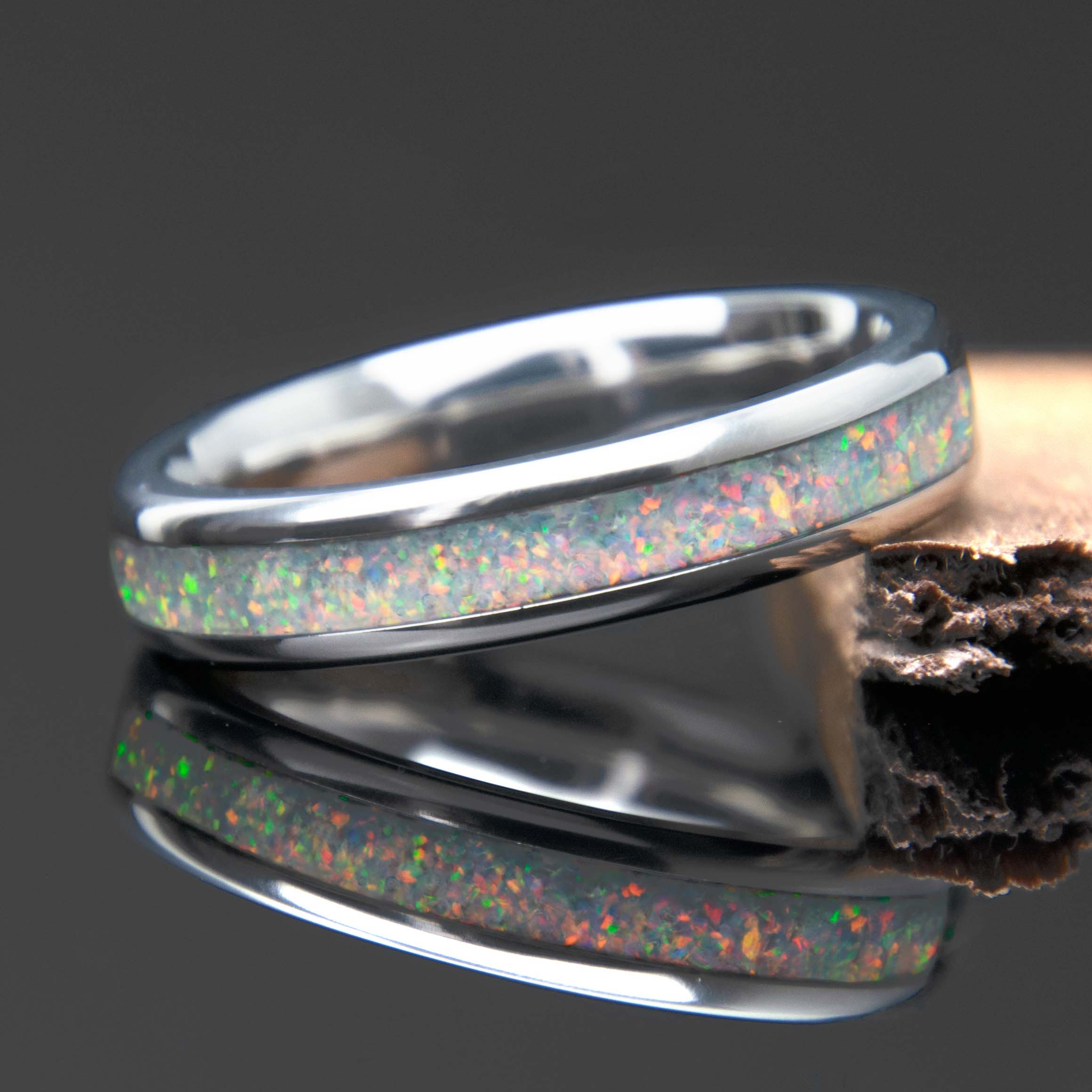 White Opal Ring With Titanium Band Copperbeard Jewelry