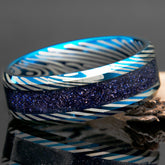 Deep Starry Night Tungsten Damascus Ring With Blue Goldstone Inlay Copperbeard Jewelry