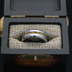 Amber Tungsten Center Line Ring Copperbeard Jewelry