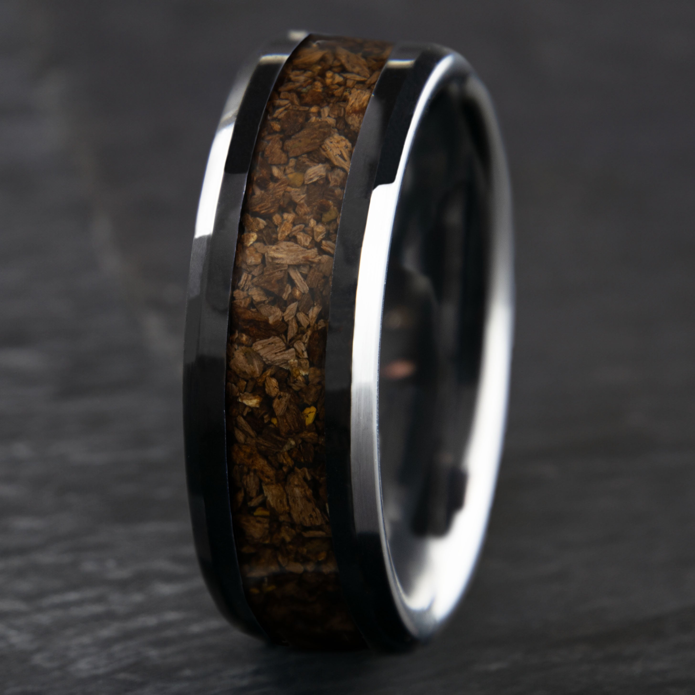 Dinosaur Bone Ring With Black Ceramic Band Copperbeard Jewelry