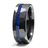 Lapis Lazuli Black Ceramic Faceted Hammered Offset Ring Copperbeard Jewelry