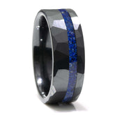 Lapis Lazuli Black Ceramic Faceted Hammered Offset Ring Copperbeard Jewelry