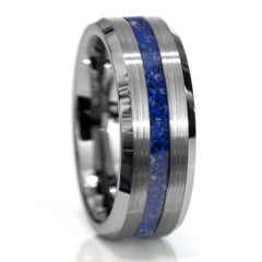 Lapis Lazuli Tungsten Thin Center Line Ring Copperbeard Jewelry