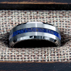 Lapis Lazuli Tungsten Thin Center Line Ring Copperbeard Jewelry