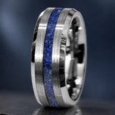 Lapis Lazuli Tungsten Thin Center Line Ring Copperbeard Jewelry