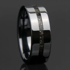 Meteorite Ring With Black Ceramic Center Line Channel Band Copperbeard Jewelry