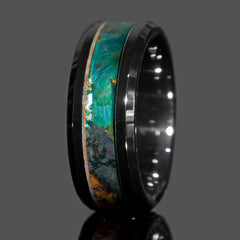 Mystic Topaz Patinated Copper Black Ceramic Ring Copperbeard Jewelry