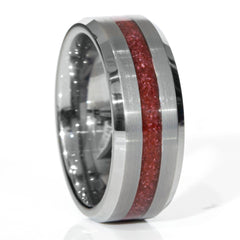 Moss Agate Tungsten Center Line Ring Copperbeard Jewelry