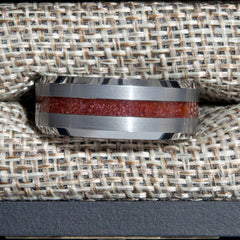 Moss Agate Tungsten Center Line Ring Copperbeard Jewelry