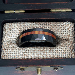 Eastern Red Cedar Wood Hammered Faceted Offset Black Ceramic Ring Copperbeard Jewelry