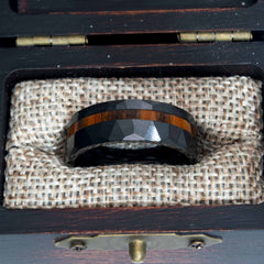 Rosewood Wood Hammered Faceted Offset Black Ceramic Ring Copperbeard Jewelry