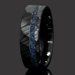 Sapphire Hammered Black Ceramic Offset Ring Copperbeard Jewelry
