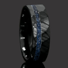 Sapphire Hammered Black Ceramic Offset Ring Copperbeard Jewelry