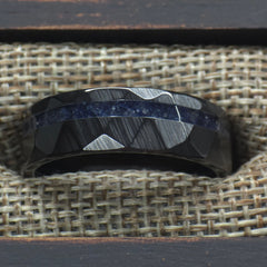 Sapphire Hammered Black Ceramic Offset Ring Copperbeard Jewelry