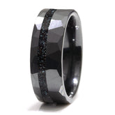 Specularite Hematite Ring With Black Ceramic Hammered Band Copperbeard Jewelry