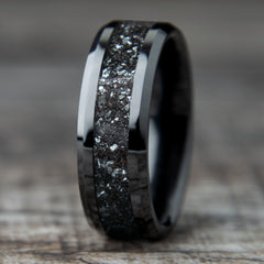Specularite Hematite Ring With Black Ceramic Band Copperbeard Jewelry