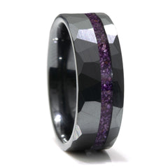 Lapis Lazuli Black Ceramic Faceted Hammered Offset Ring Copperbeard Jewelry