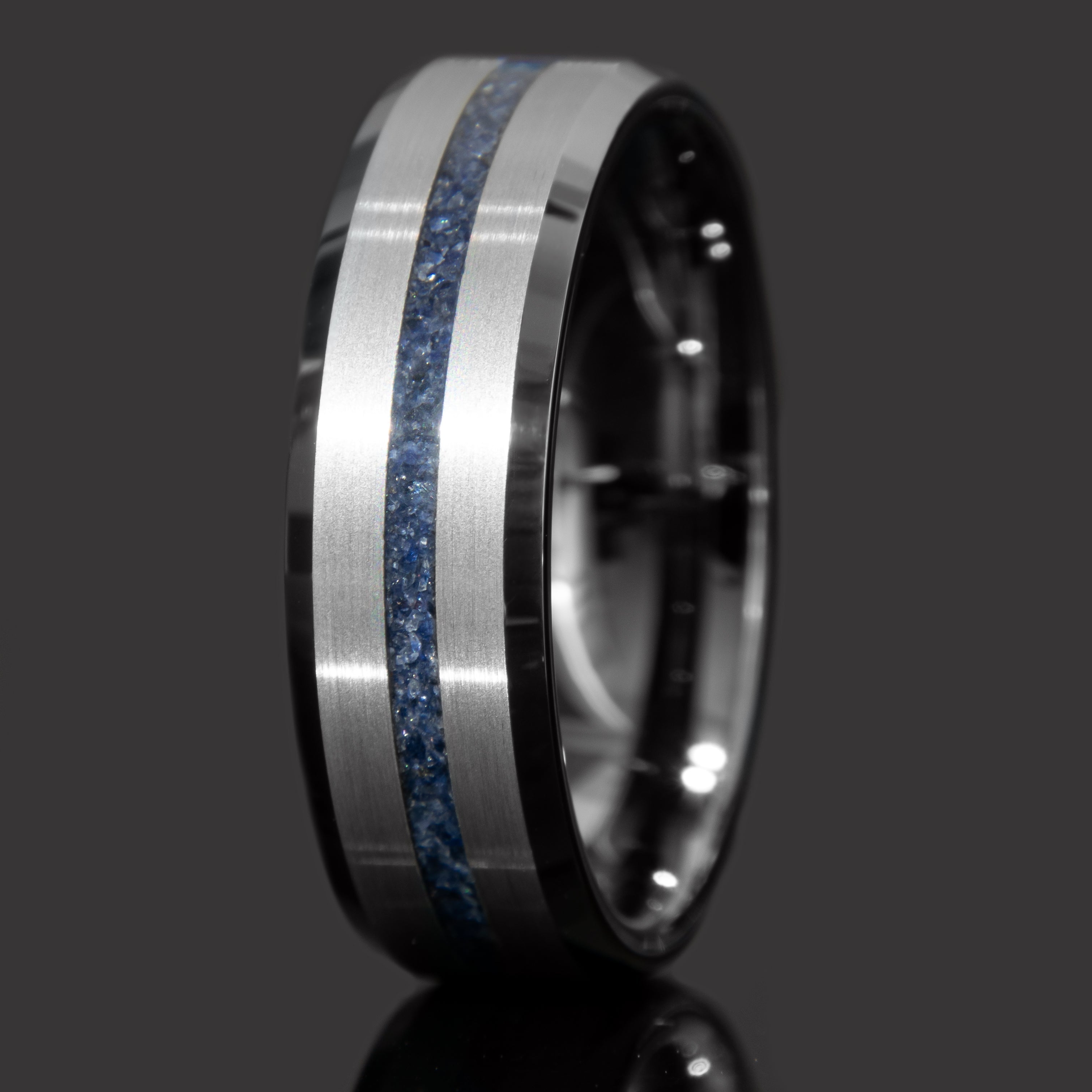 Blue Apatite Tungsten Center Line Ring Copperbeard Jewelry