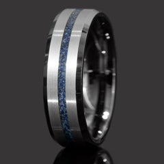 Blue Apatite Tungsten Center Line Ring Copperbeard Jewelry