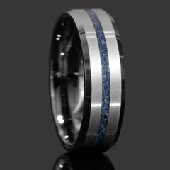 Blue Apatite Tungsten Center Line Ring Copperbeard Jewelry