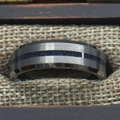 Blue Apatite Tungsten Center Line Ring Copperbeard Jewelry