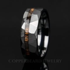 Ebony Wood Black Ceramic Faceted Offset Ring - Men's Wedding Band - Copperbeard Jewelry