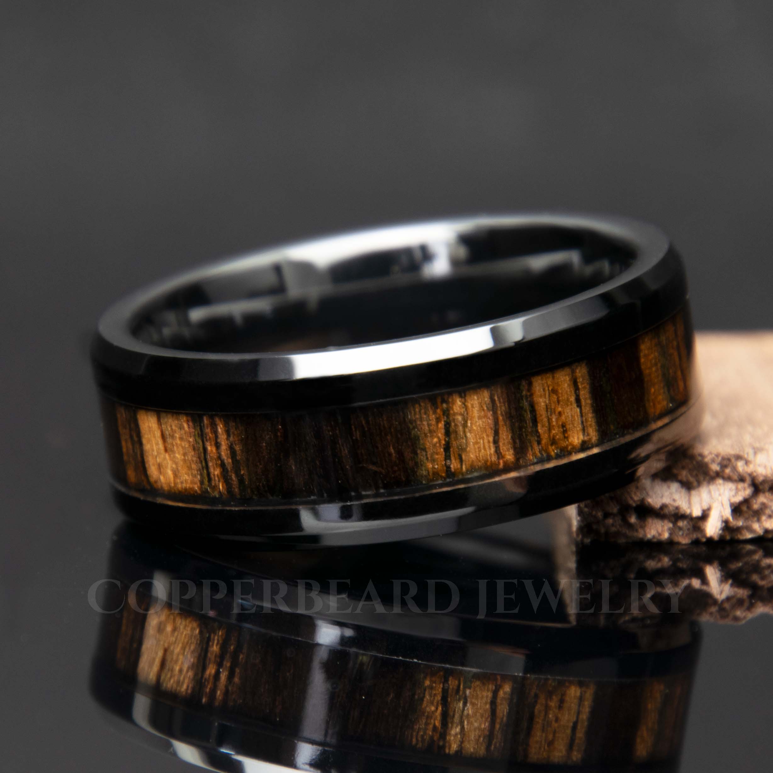 Ebony Wood Ring With Black Ceramic Band - Men's Wedding Band - Copperbeard Jewelry