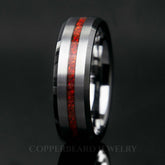 Ruby Red Opal Ring With Tungsten Thin Line Band - Men's Wedding Band - Copperbeard Jewelry