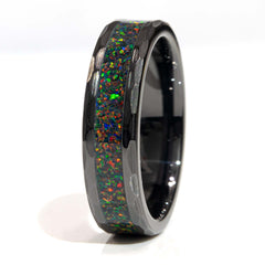 Clearance Black Fire Opal Black Ceramic Faceted Edge Size 10 - 6mm Width Copperbeard Jewelry
