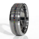 Clearance Black Fire Opal Tungsten Thin Line Ring Size 11 - 8mm Width Copperbeard Jewelry