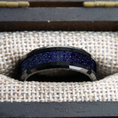 Blue Goldstone Starry Night Ring With Black Ceramic Band Copperbeard Jewelry
