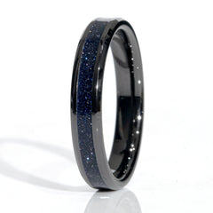 Clearance Blue Goldstone Black Ceramic Ring Size 10 - 4mm Width Copperbeard Jewelry