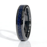 Clearance Blue Goldstone Black Ceramic Ring Size 5 - 4mm Width Copperbeard Jewelry