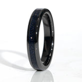 Clearance Blue Goldstone Black Ceramic Ring Size 8 - 4mm Width Copperbeard Jewelry