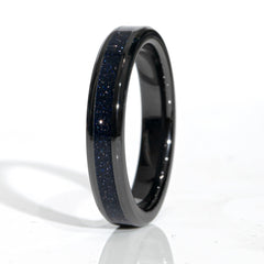 Clearance Blue Goldstone Black Ceramic Ring Size 8 - 4mm Width Copperbeard Jewelry