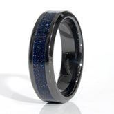 Clearance Blue Goldstone Black Ceramic Ring Size 9 - 6mm Width Copperbeard Jewelry