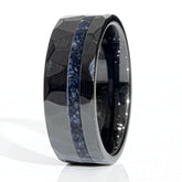Clearance Blue Sapphire Black Ceramic Faceted Offset Ring Size 10 - 8mm Width Copperbeard Jewelry