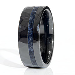 Clearance Blue Sapphire Black Ceramic Faceted Offset Ring Size 10 - 8mm Width Copperbeard Jewelry