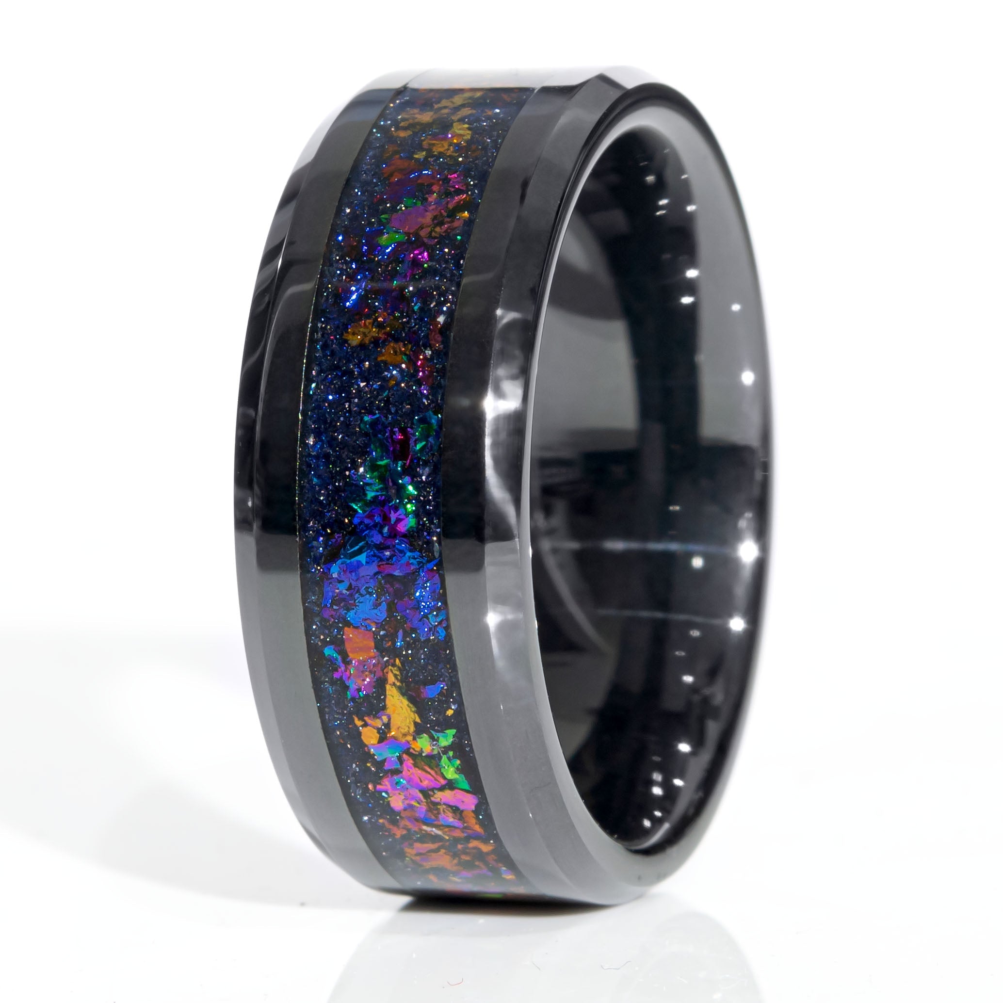 Clearance Colorful Galaxy Blue Goldstone Black Ceramic Ring Size 8.5 - 8mm Width Copperbeard Jewelry