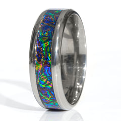 Clearance Fire Burl Dichrolam Titanium Ring Size 12.5 - 8mm Width Copperbeard Jewelry