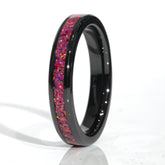 Clearance Fuchsia Pink Opal Black Ceramic Ring Size 9 - 4mm Width Copperbeard Jewelry
