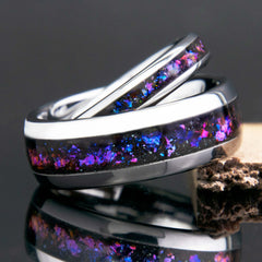 His and Hers Tungsten Galaxy Wedding Ring Set Copperbeard Jewelry