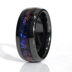 Clearance Galaxy Blue Goldstone Black Ceramic Domed Ring Size 7 - 8mm Width Copperbeard Jewelry