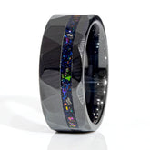 Clearance Galaxy Flare Black Ceramic Faceted Offset Ring Size 7.5 - 8mm Width Copperbeard Jewelry