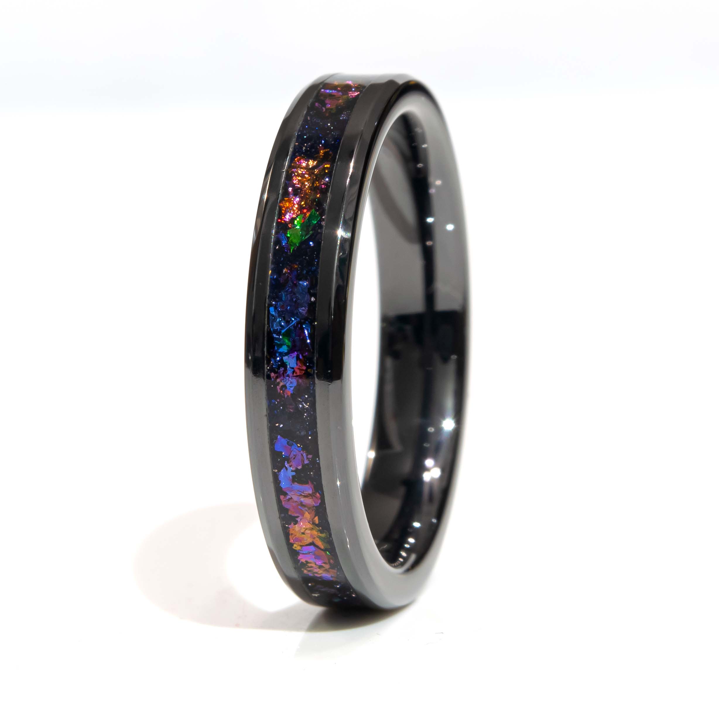 Clearance Galaxy Multi Color Black Ceramic Size 8 - 4mm width Copperbeard Jewelry
