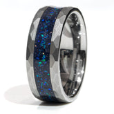 Clearance Galaxy Opal Blue Goldstone Tungsten Faceted Edges Ring Size 9.5 - 8mm Width Copperbeard Jewelry
