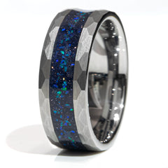 Clearance Galaxy Opal Blue Goldstone Tungsten Faceted Edges Ring Size 9.5 - 8mm Width Copperbeard Jewelry