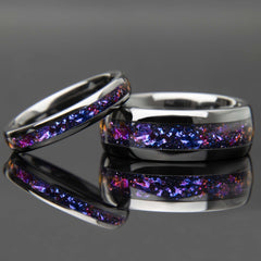 His and Hers Black Ceramic Galaxy Wedding Ring Set Copperbeard Jewelry