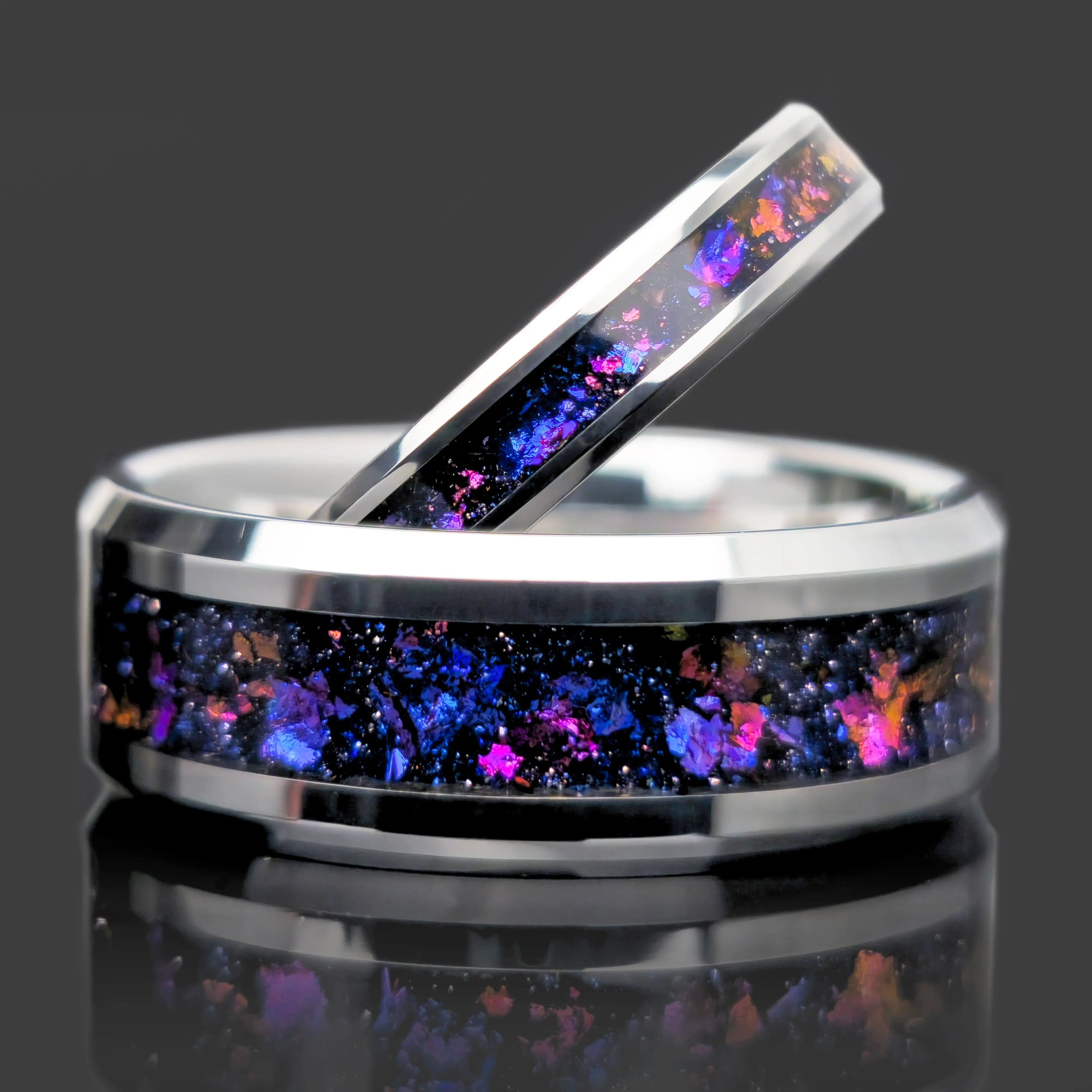 His and Hers Tungsten Galaxy Wedding Ring Set Copperbeard Jewelry