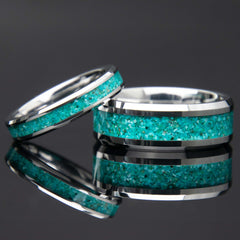 His And Hers Turquoise Wedding Band Set Tungsten Copperbeard Jewelry